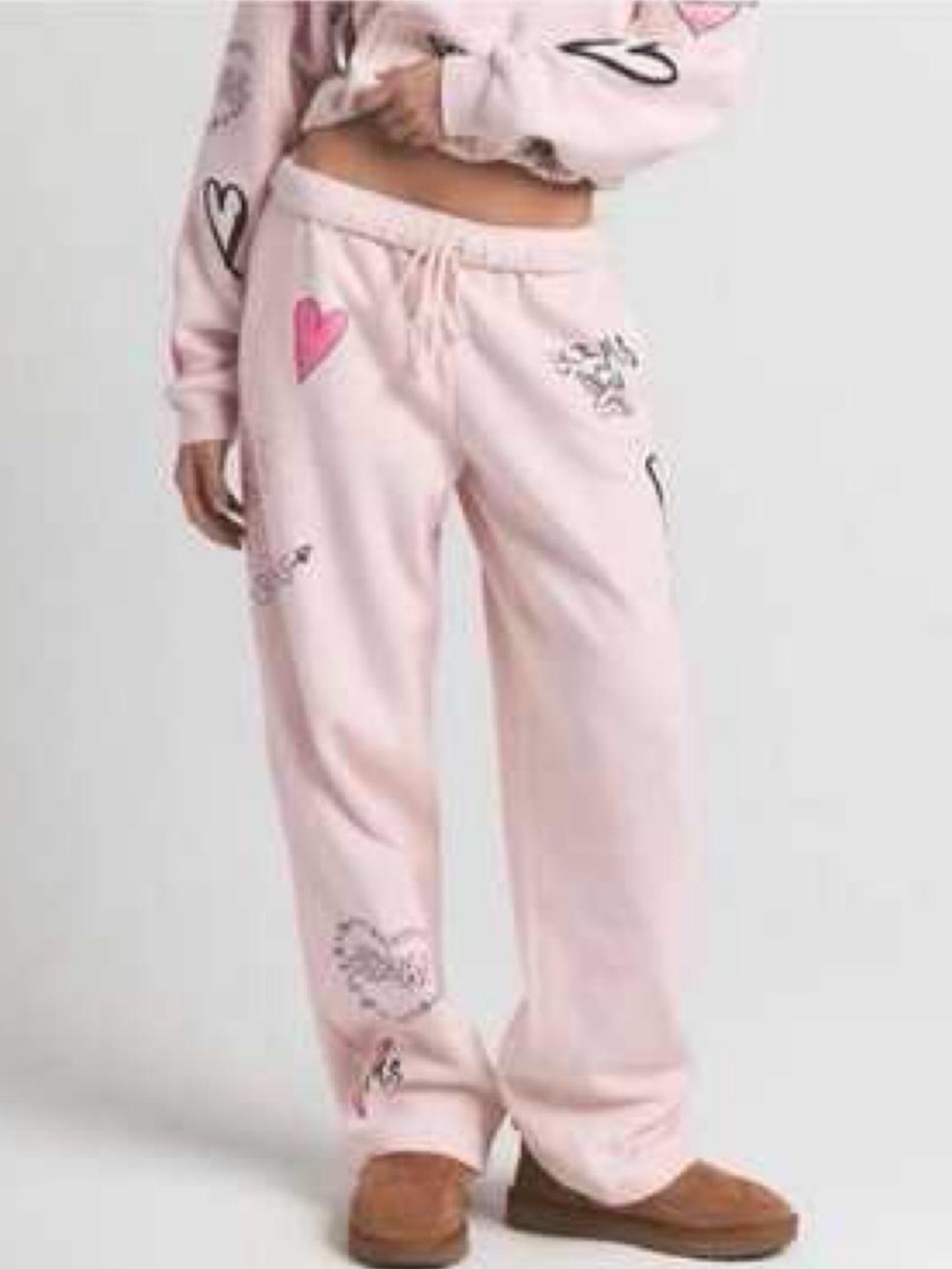 SKIMS Pink Heart-Print Wide Leg Lounge Pants